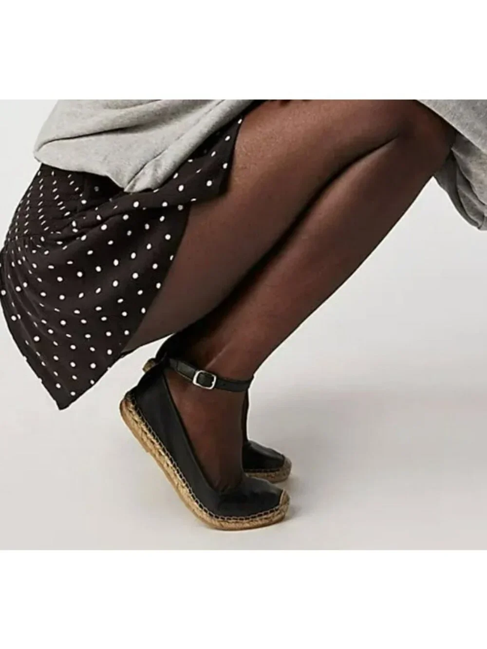NEW Free People Black Leather Espadrille Flats Size 38 US 8